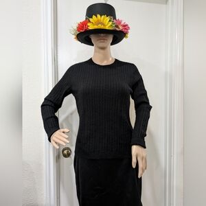 VTG Black Ribbed 100% Cashmere Pull Over Long Sleeve Sweater Med VALERIE STEVENS